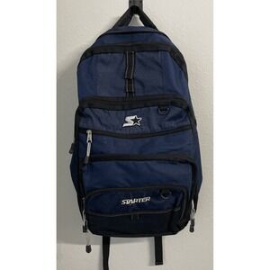 Vtg Starter‎ Brand Backpack 5-Pocket Urban Traveler LARGE BLACK BLUE